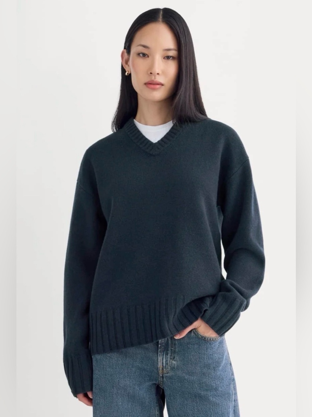 New Everlane V-NECK SWEATER IN EXTRAFINE LUXE MERINO Navy Size XL
